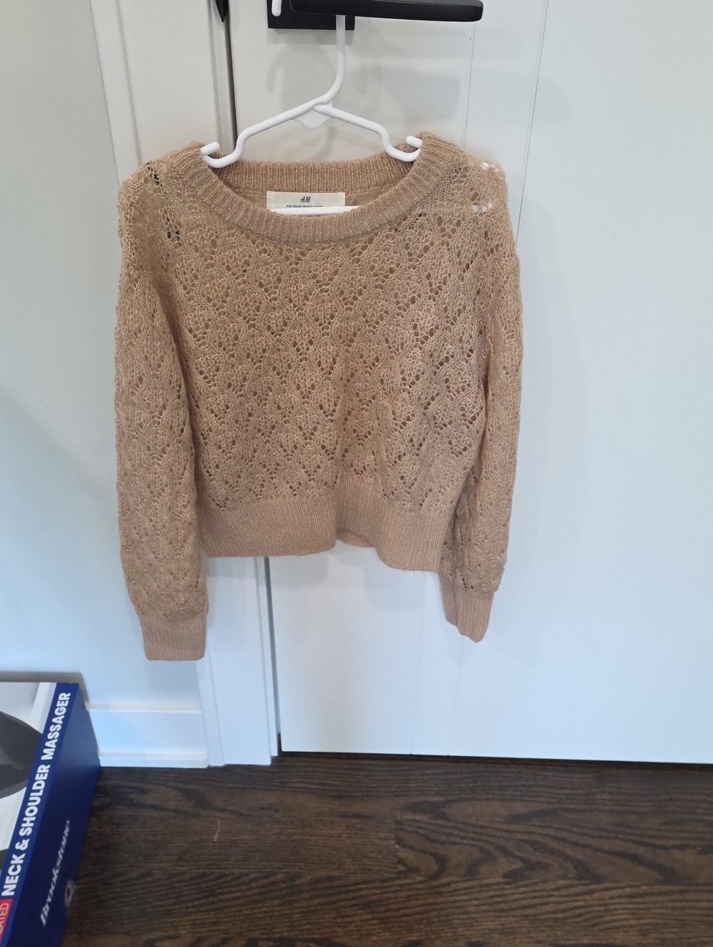 H&M Beige Open-Knit Crewneck Sweater